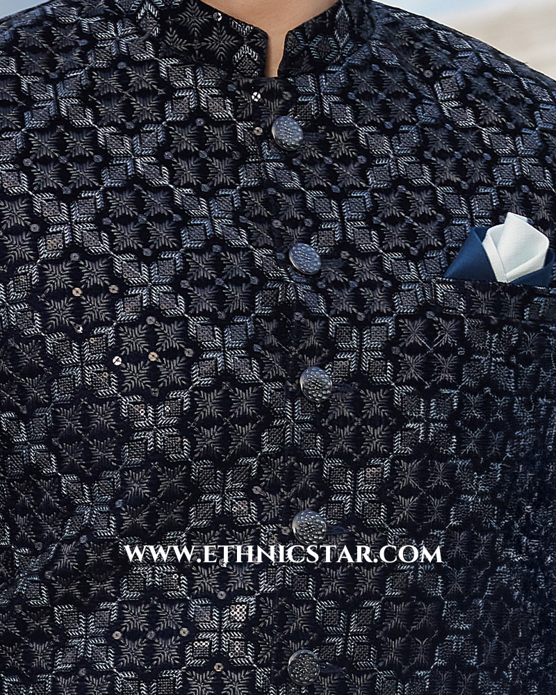 Blue Wedding Wear Jodhpuri Suit in Velvet